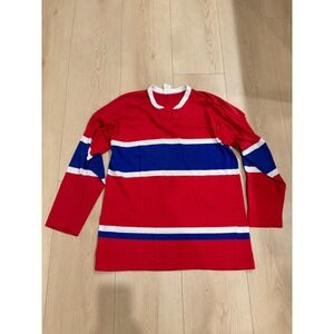 Vintage Red White Blue Striped Hockey Jersey Number 15 Long Sleeve Mens
